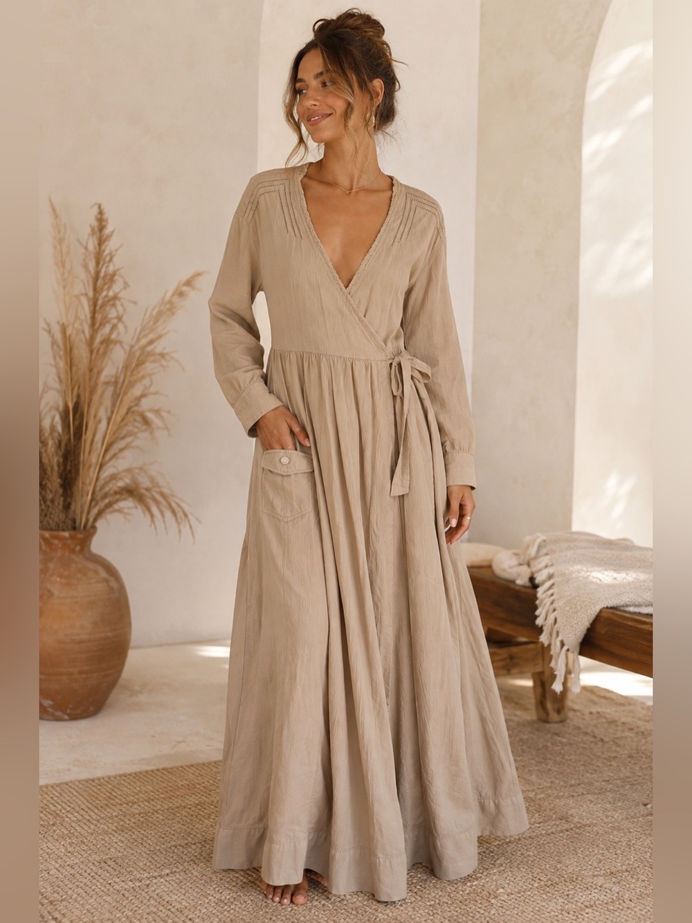 Free People FP Intimately Cotton Wrap Maxi Dress | Size Xs/s